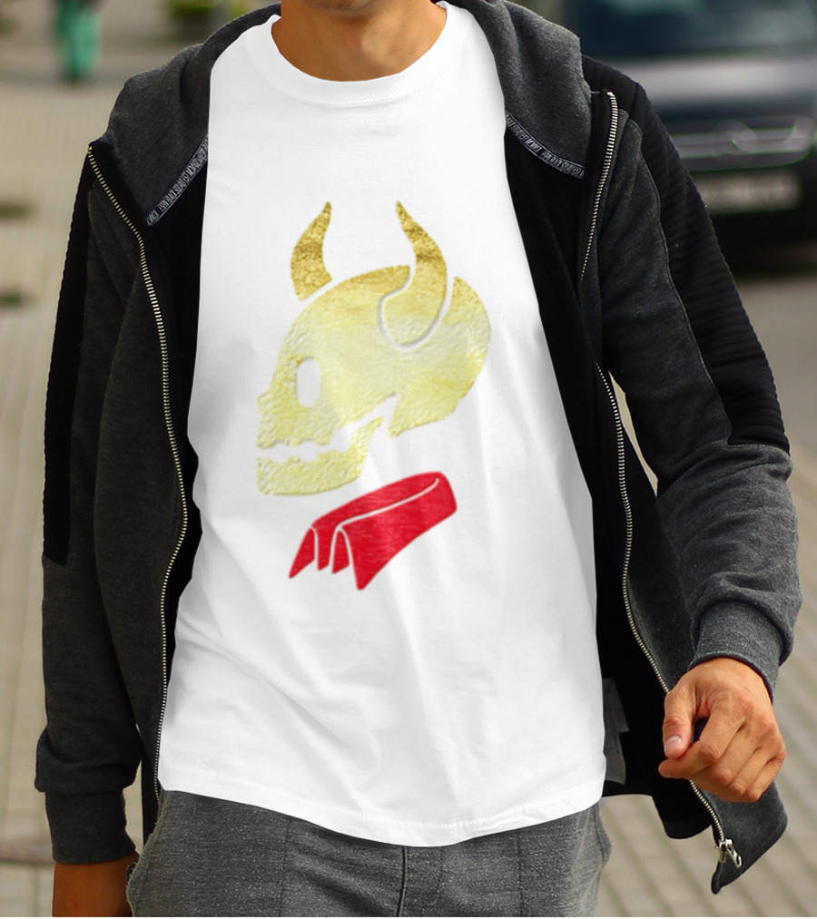 Devil Horn Skull Red Collar Gold Glitter T-Shirt