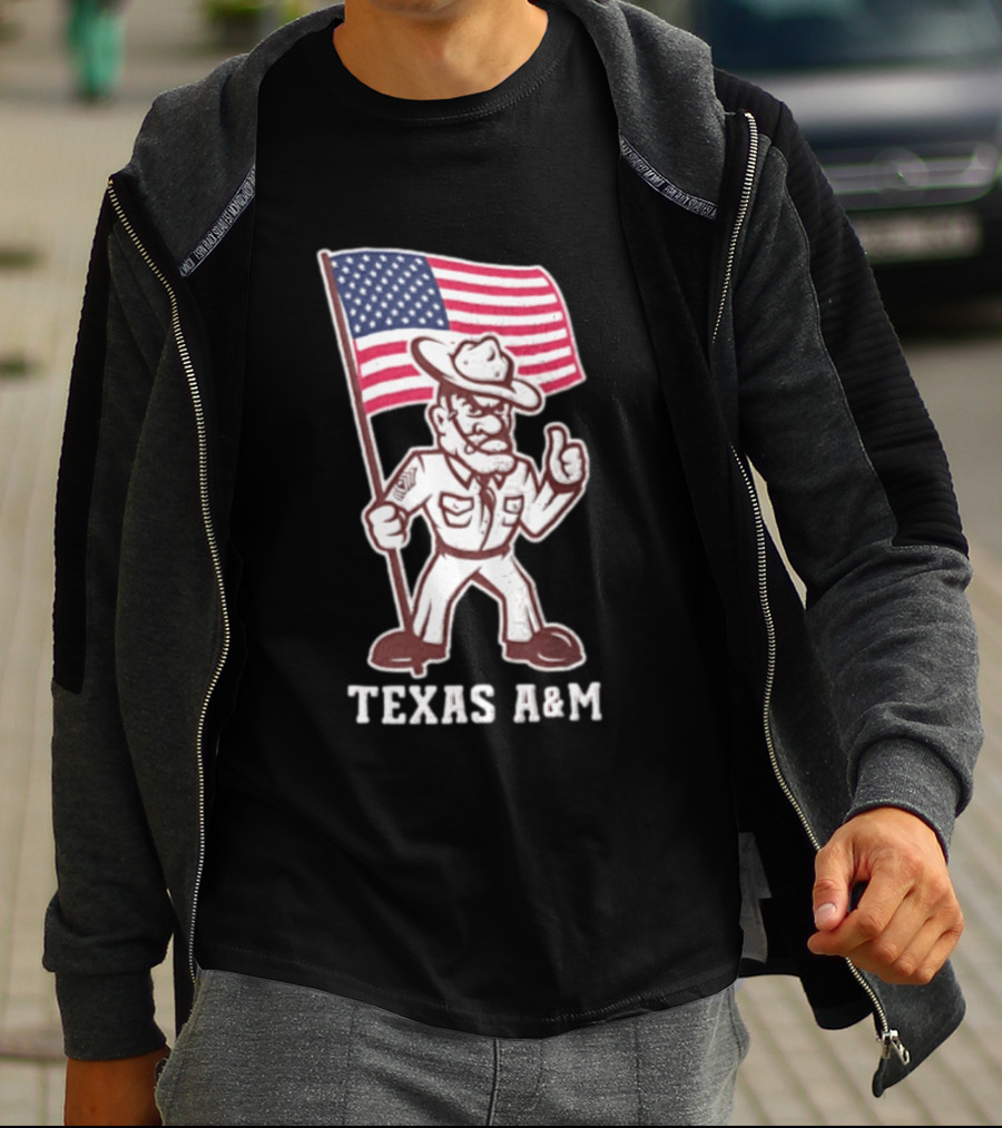 Texas A&M Drill Sergeant With American Flag Reveille T-Shirt