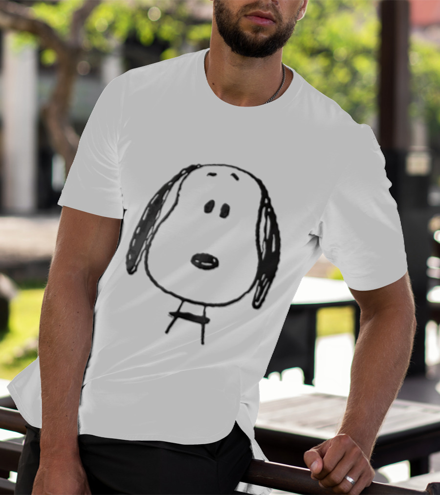 Peanuts Snoopy Dog Head Front Facing Black Line Cartoon Drawing T-Shirt