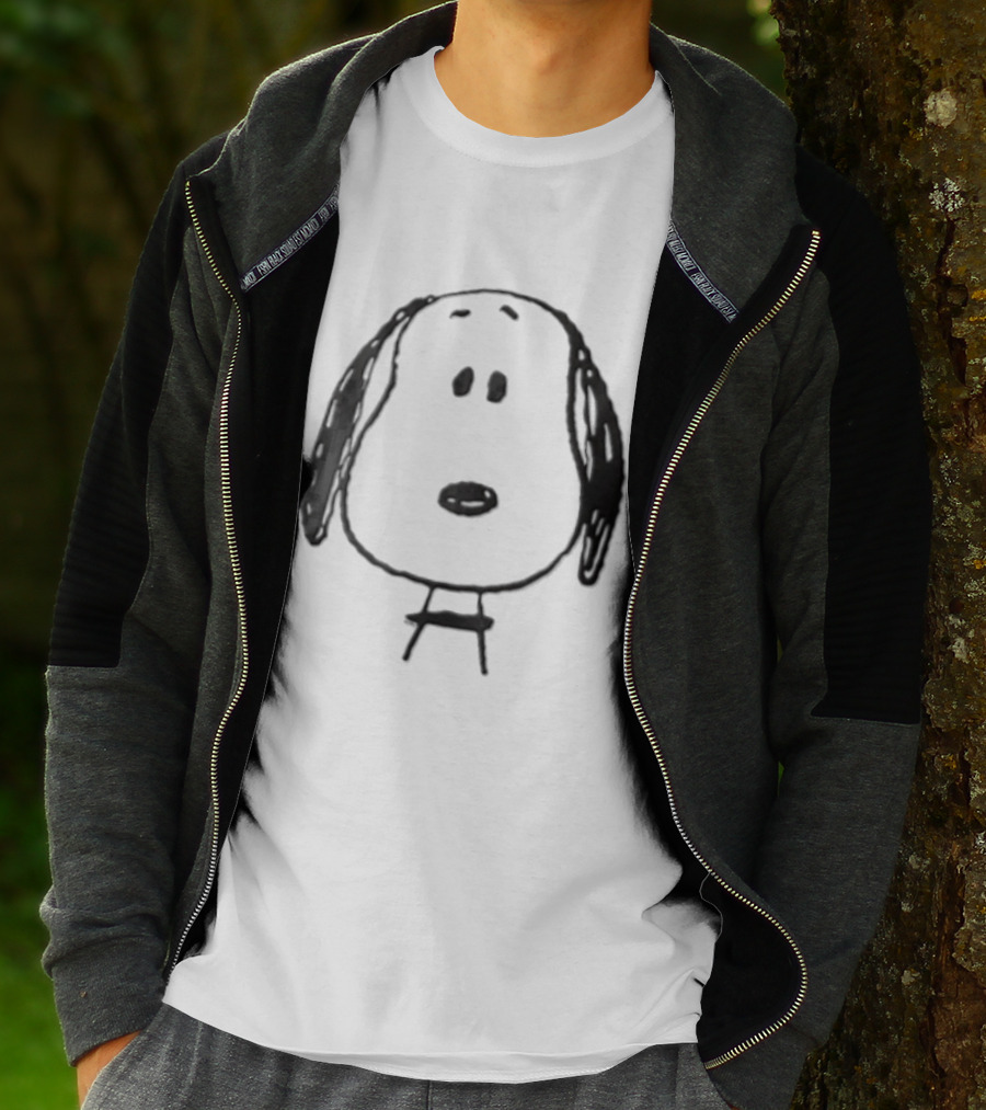 Peanuts Snoopy Dog Head Front Facing Black Line Cartoon Drawing T-Shirt