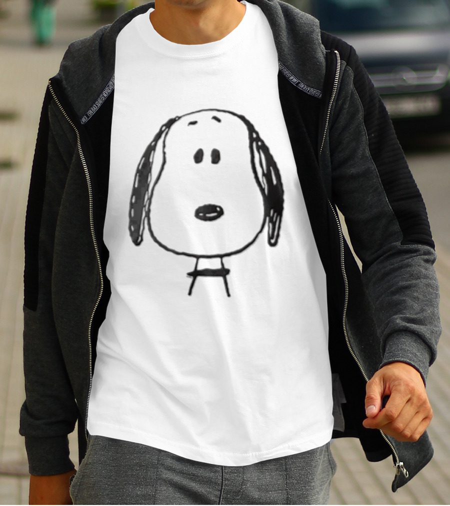 Peanuts Snoopy Dog Head Front Facing Black Line Cartoon Drawing T-Shirt