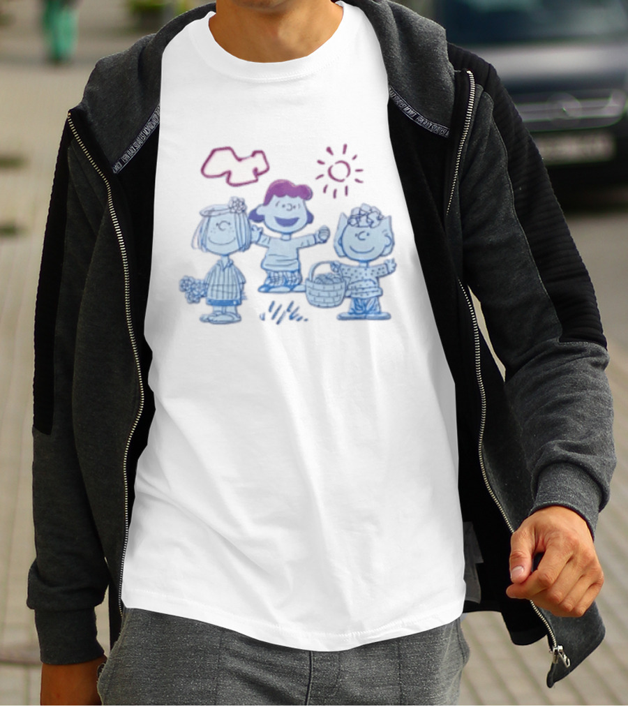 Peanuts Worldwide Easter Basket Line Cartoon Characters Sun And Clouds T-Shirt
