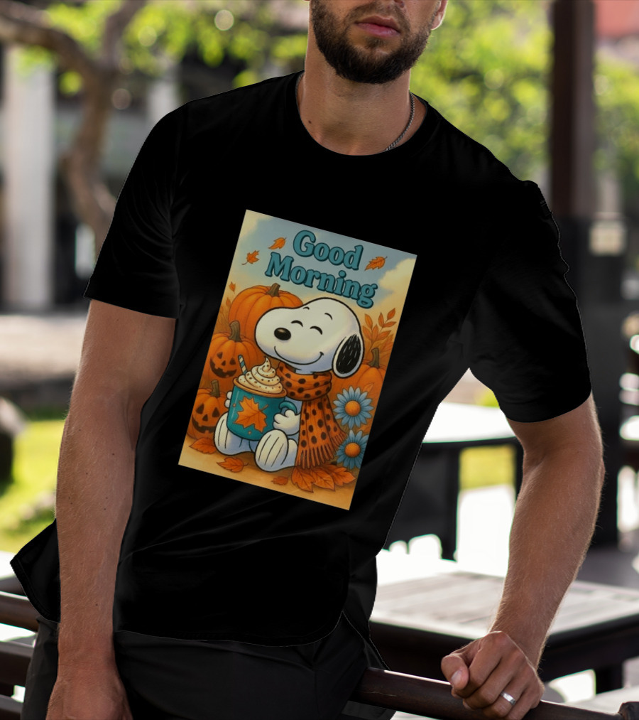 Snoopy Good Morning Autumn Pumpkin Latte Halloween T-Shirt