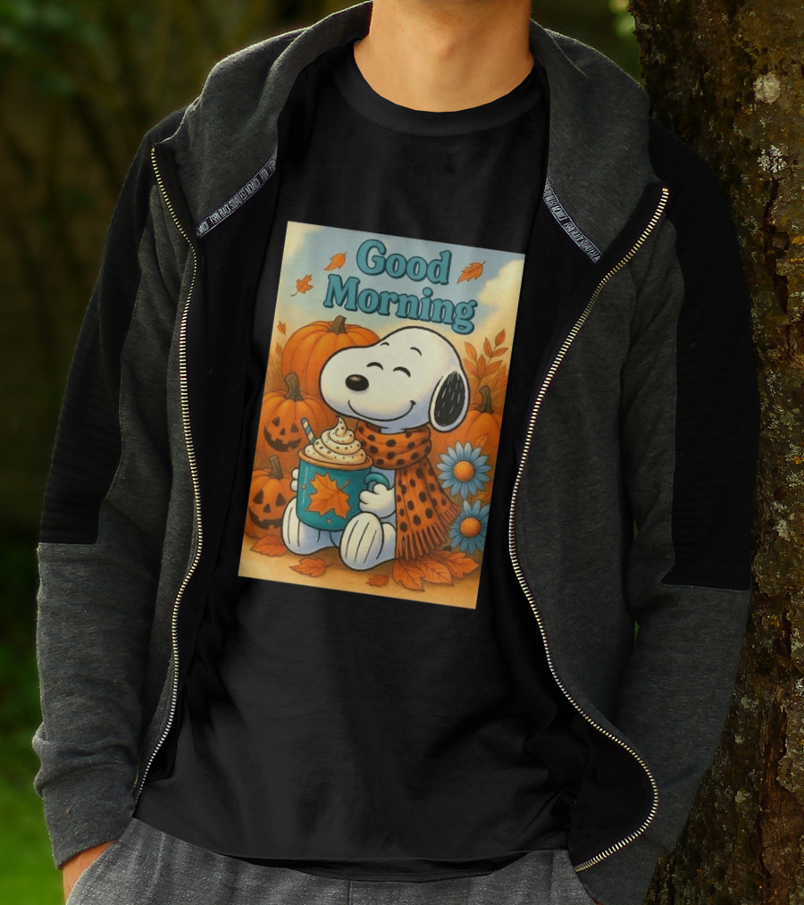 Snoopy Good Morning Autumn Pumpkin Latte Halloween T-Shirt