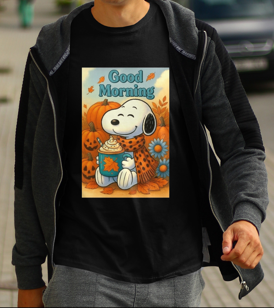 Snoopy Good Morning Autumn Pumpkin Latte Halloween T-Shirt