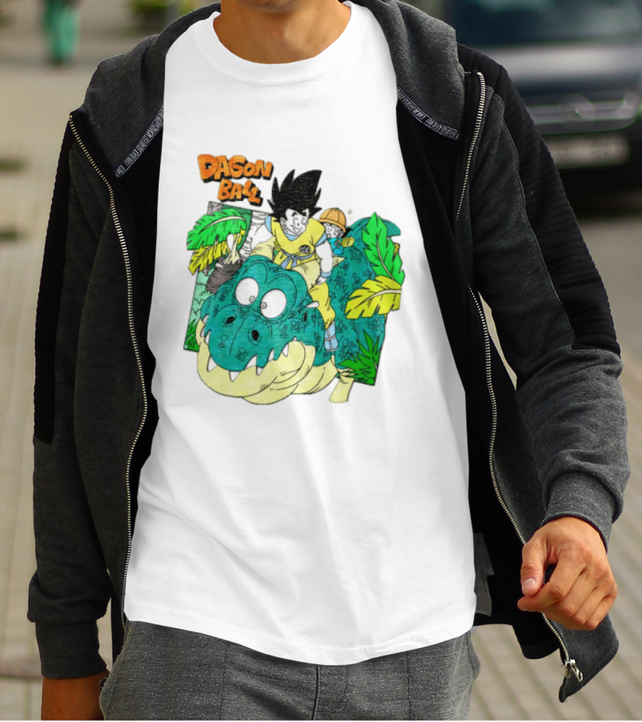 Goku Gohan Riding Dinosaur Dragon Ball Adventure Scene T-Shirt