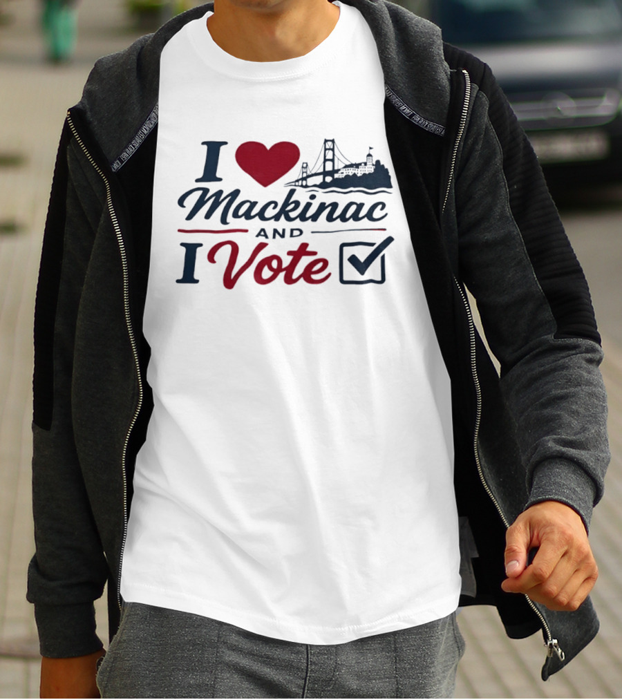 I Love Mackinac I Vote Michigan With Bridge And Checkmark T-Shirt