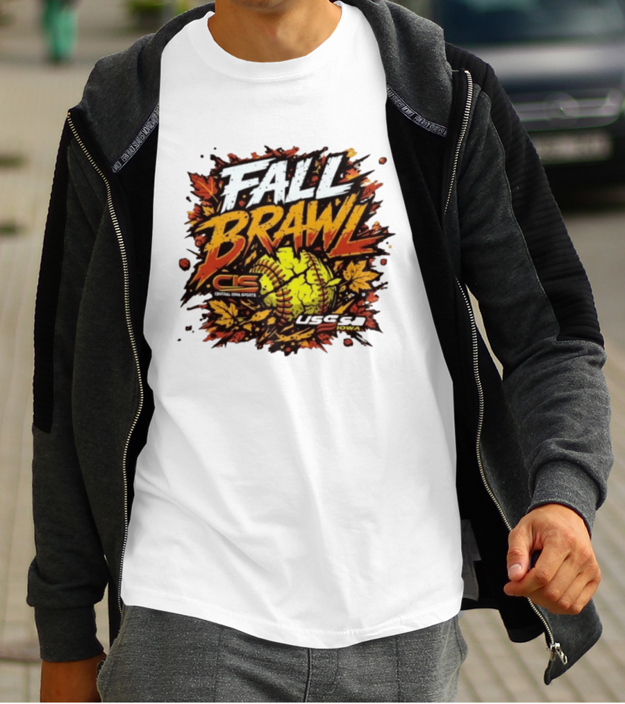 USSSA Fall Brawl Central Iowa Sports Tournament 2026 With Autumn Leaves And Softball T-Shirt