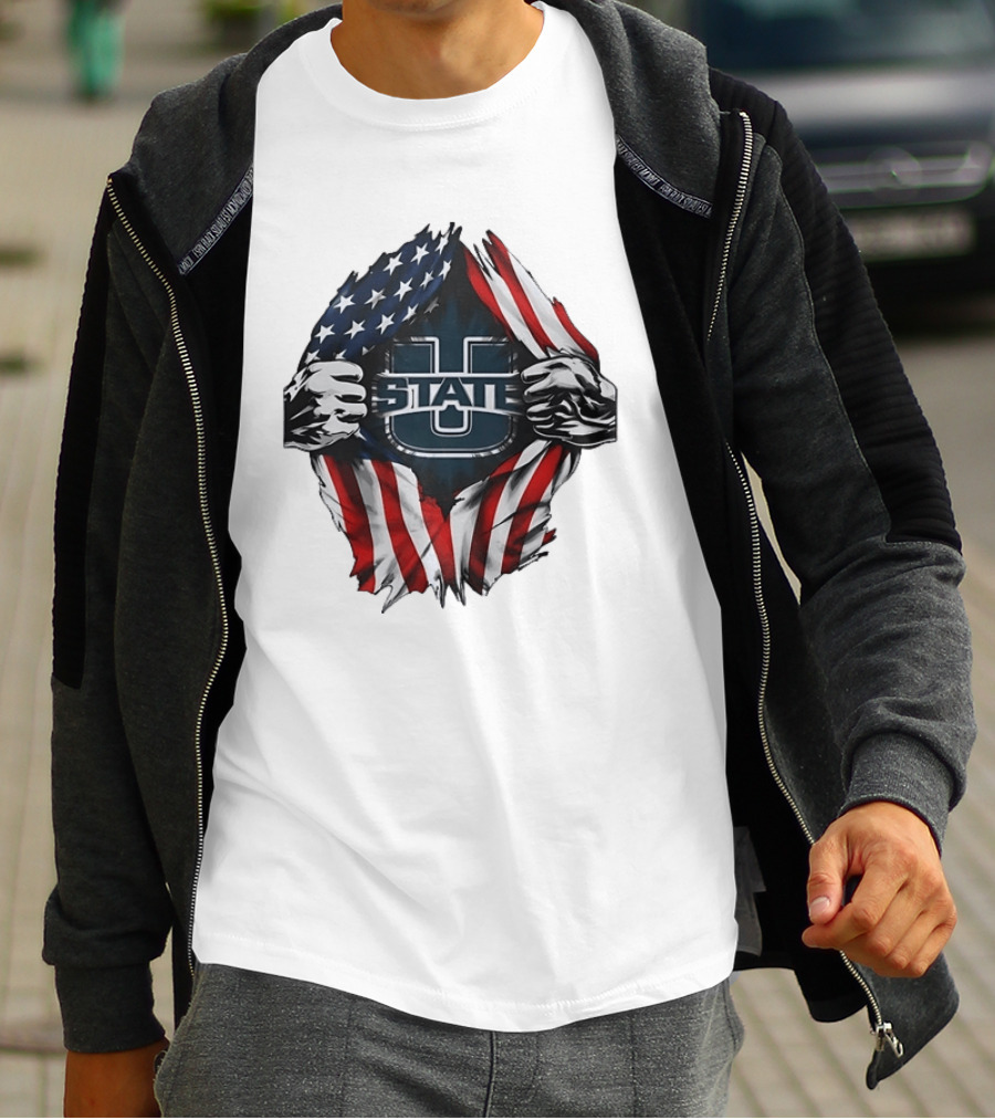 Utah State University American Flag Ripped U State T-Shirt