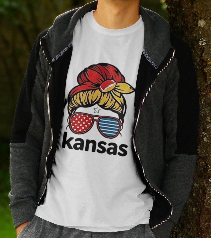Kansas City Chiefs Royals Football Game Day Messy Bun Girl T-Shirt