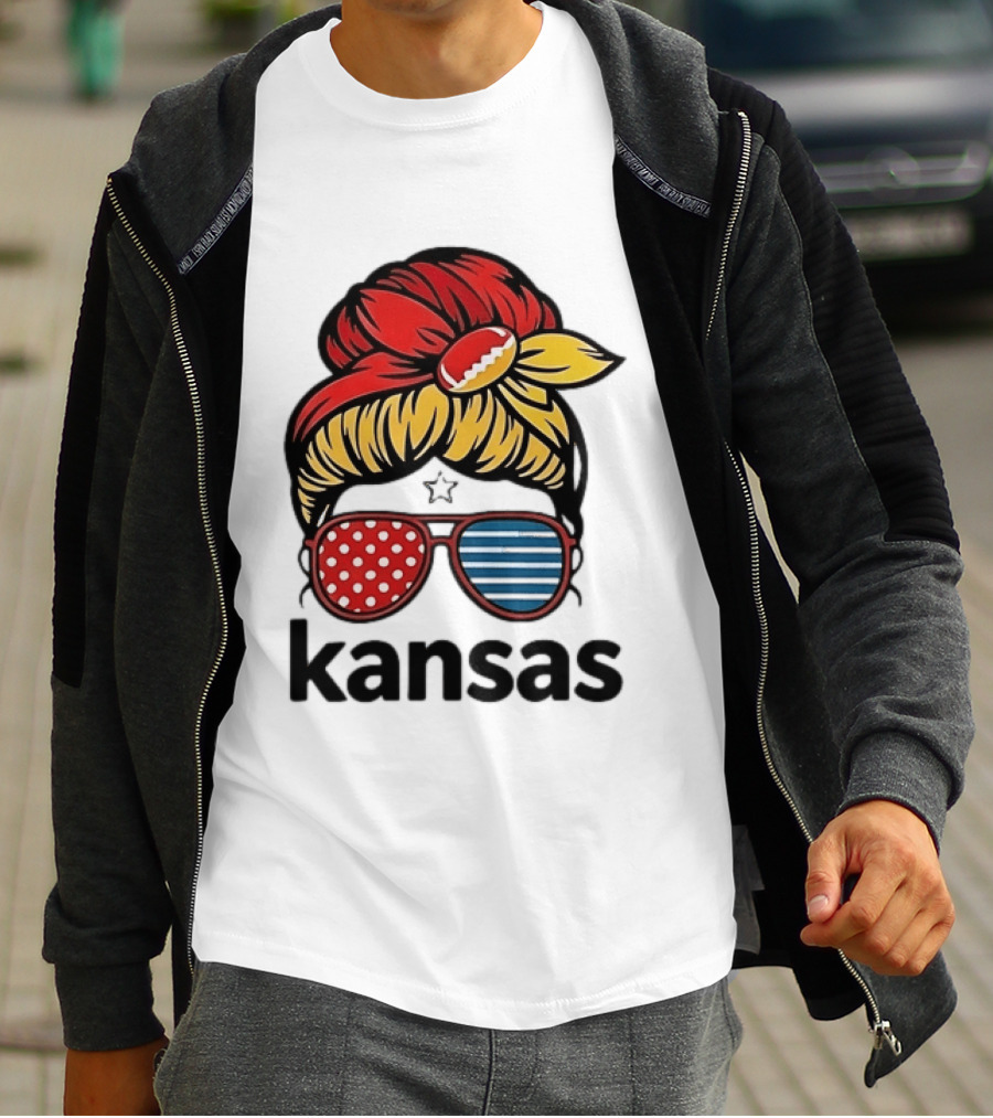 Kansas City Chiefs Royals Football Game Day Messy Bun Girl T-Shirt