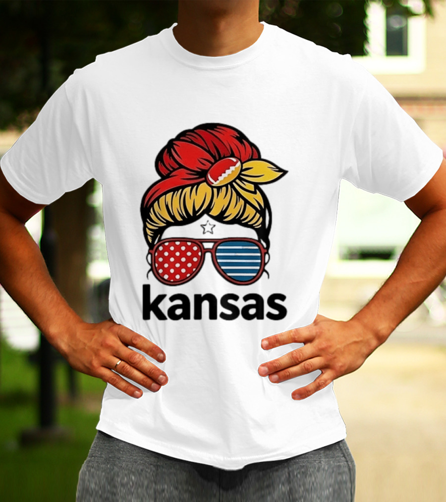 Kansas City Chiefs Royals Football Game Day Messy Bun Girl T-Shirt