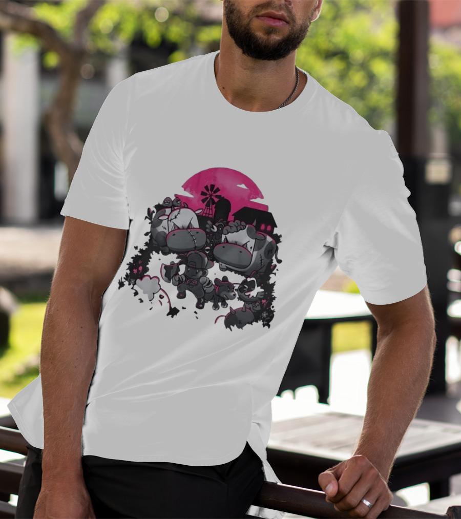 Zombie Farm Undead Creepy Cows Horror Scene T-Shirt