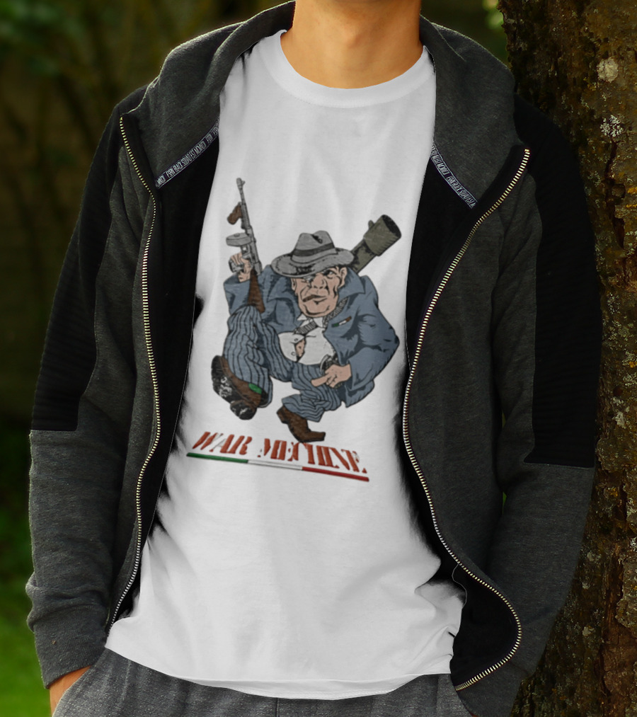 Mafioso Cartoon War Machine Italy Flag Mobster Character With Guns T-Shirt
