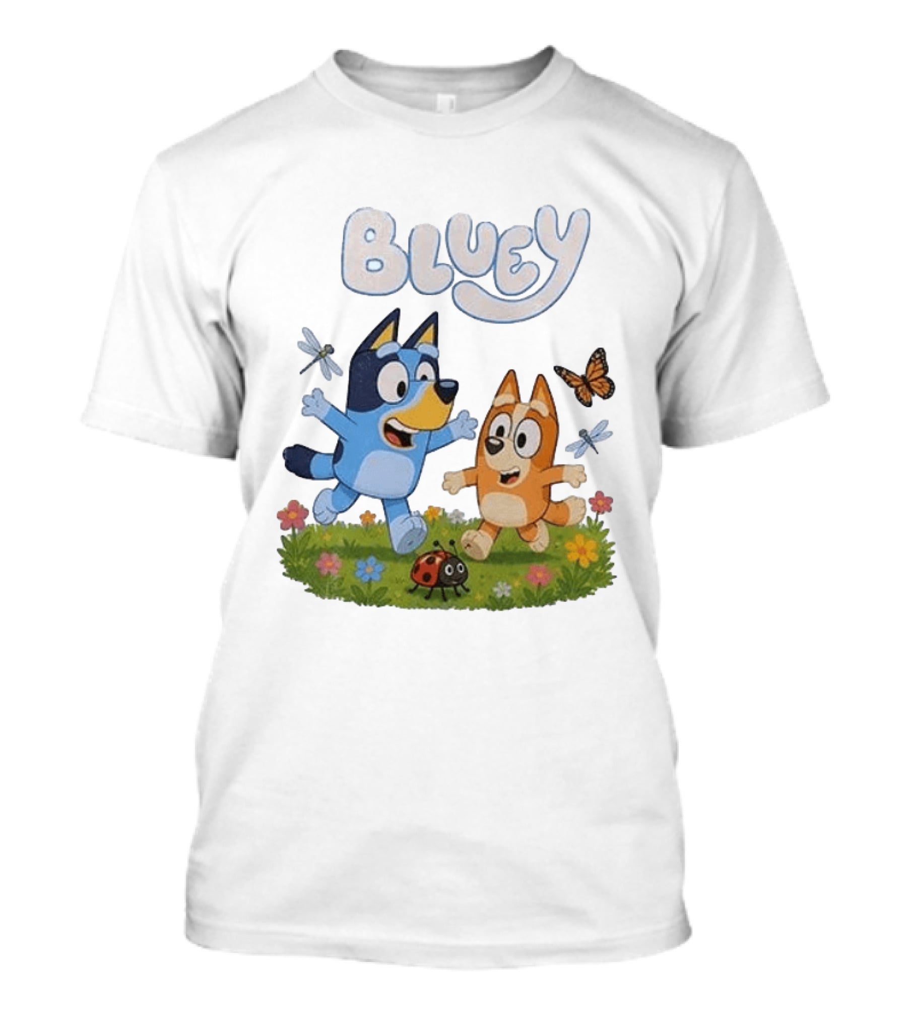 Bluey And Friends Playing With Bugs And Butterflies In The Meadow T-Shirt