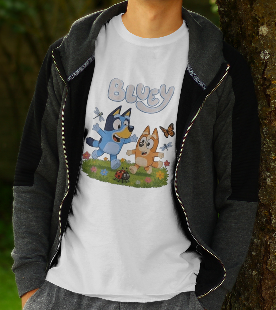 Bluey And Friends Playing With Bugs And Butterflies In The Meadow T-Shirt
