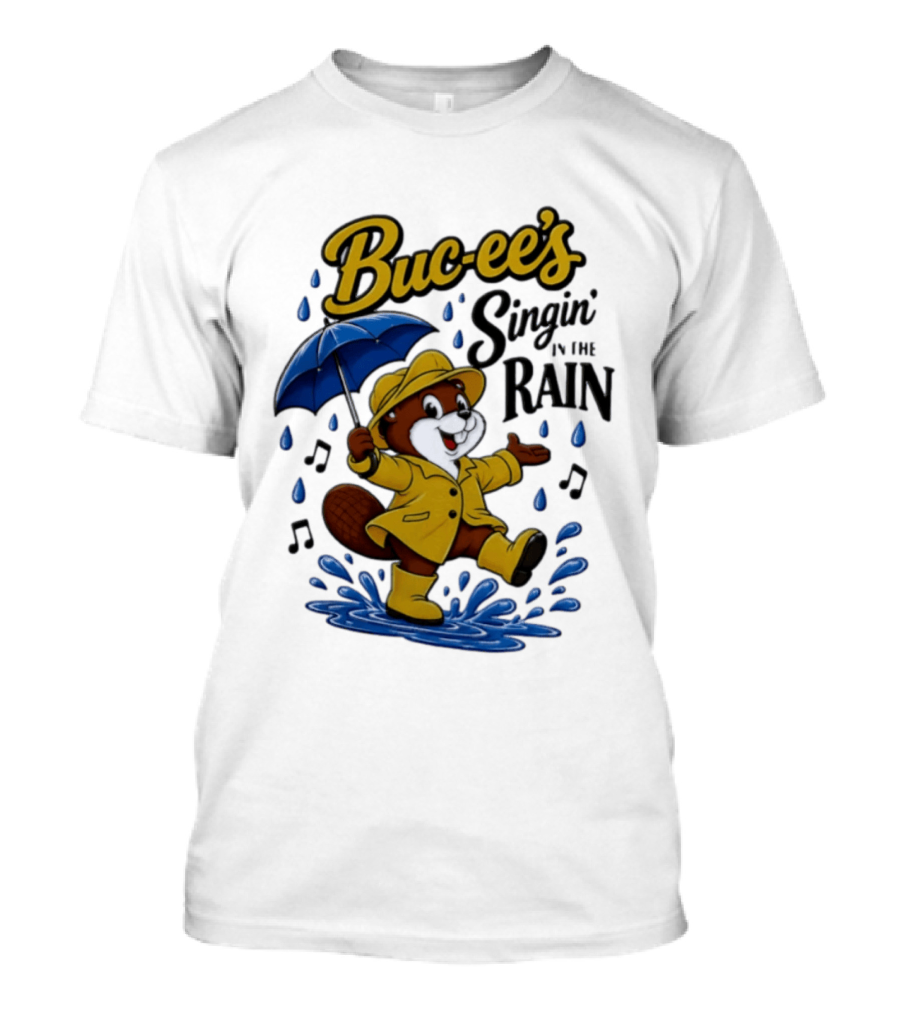 Buc Ee's Singin In The Rain Umbrella Beaver Cheerful Splash T-Shirt