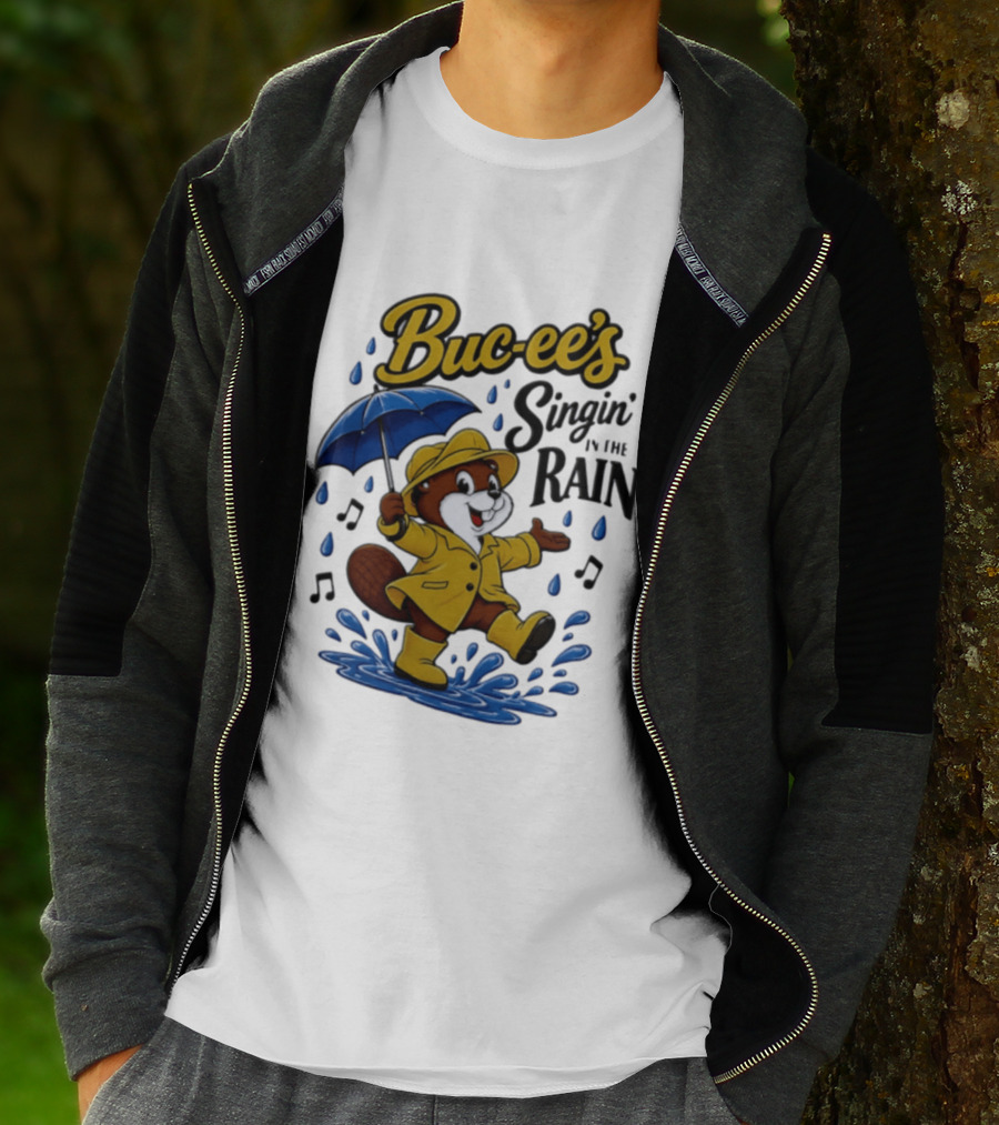 Buc Ee's Singin In The Rain Umbrella Beaver Cheerful Splash T-Shirt