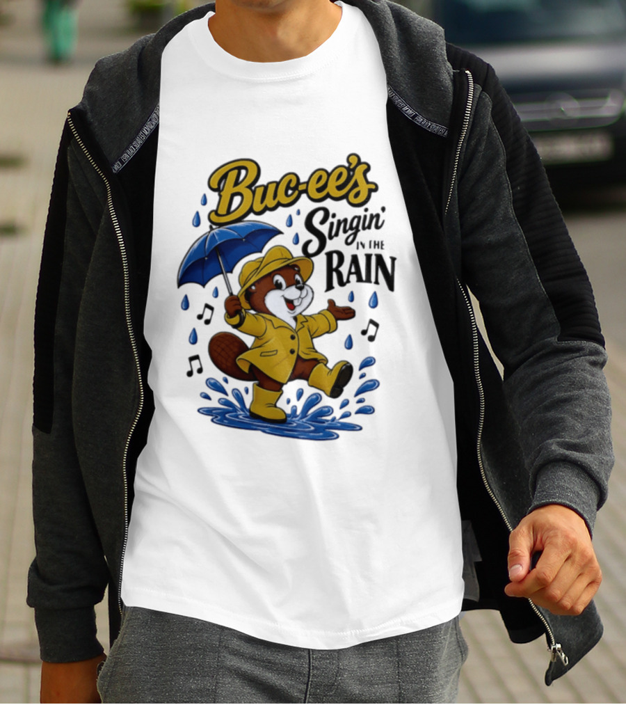 Buc Ee's Singin In The Rain Umbrella Beaver Cheerful Splash T-Shirt
