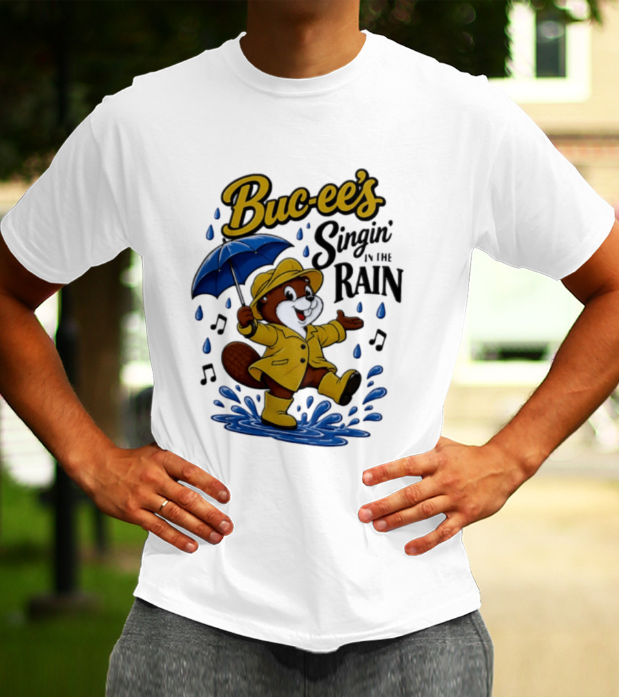 Buc Ee's Singin In The Rain Umbrella Beaver Cheerful Splash T-Shirt
