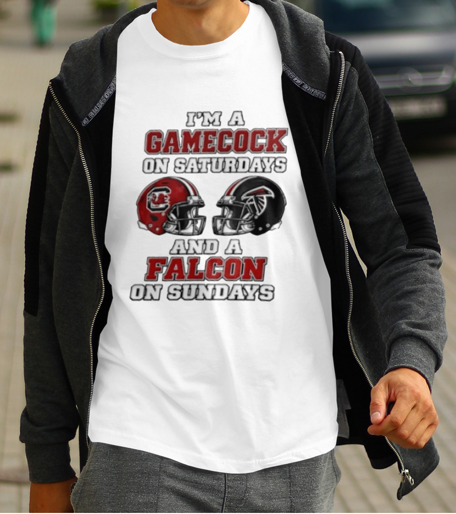 I'm A Gamecock On Saturdays And A Falcon On Sundays Helmet Football Fan شعار T-Shirt
