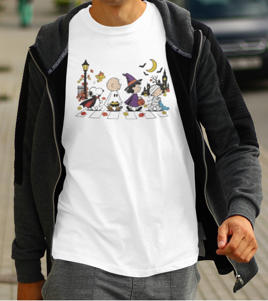 Peanuts Characters Halloween Abbey Road 2026 With Snoopy Charlie Brown Woodstock T-Shirt