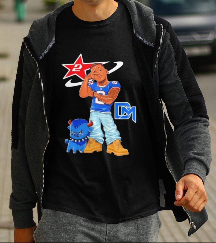 DJ Moore No 2 Buffalo Bills Cartoon Player With Buffalo And Red Star T-Shirt