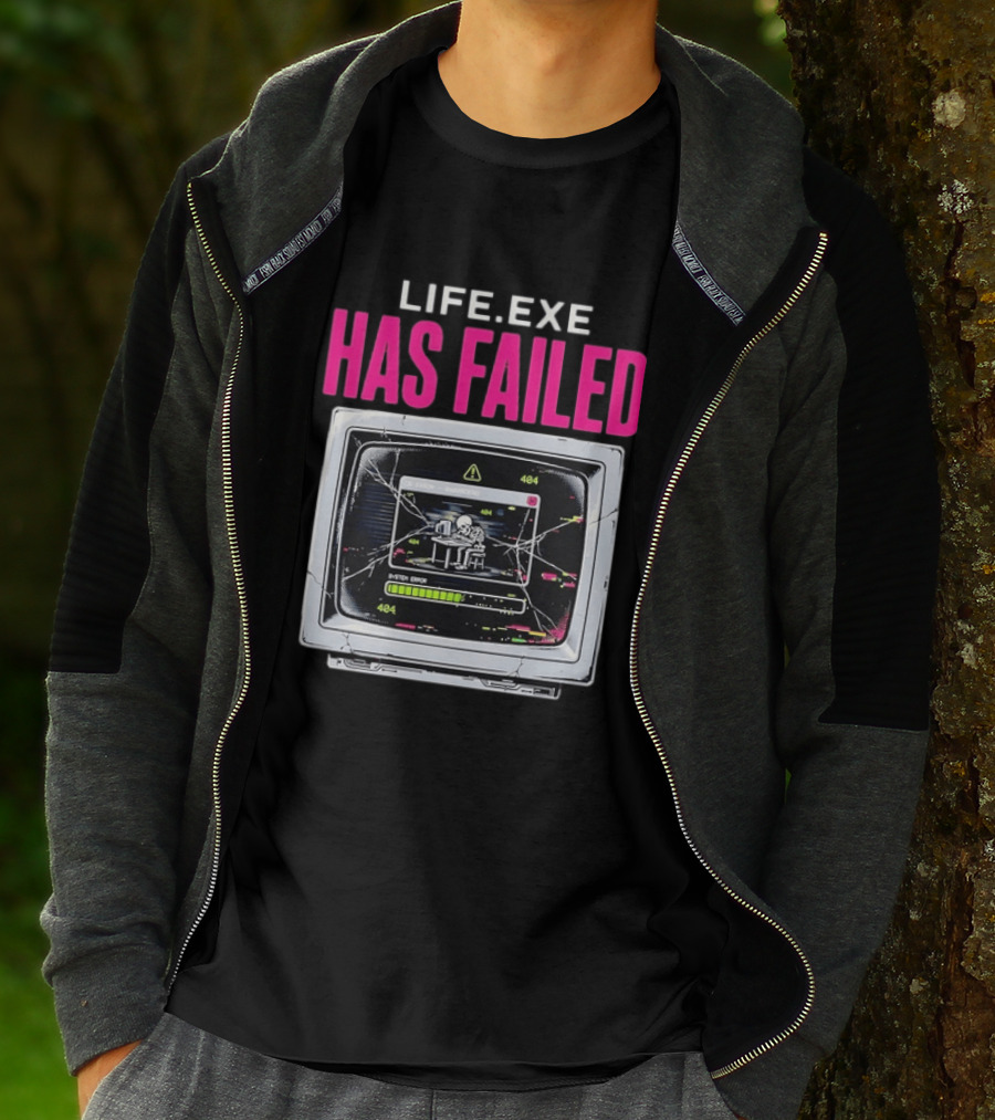 Lifeexe Has Failed System Error 404 Skeleton Computer Retro Monitor T-Shirt