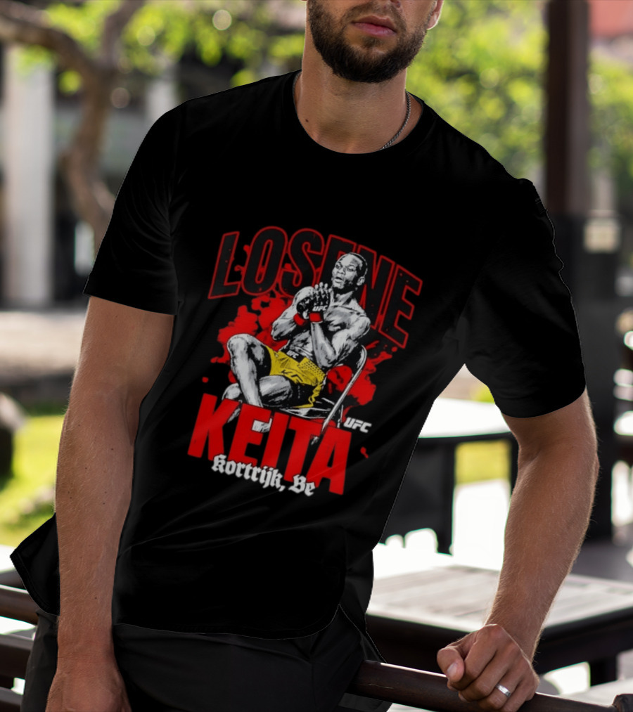 Losene Keita UFC Kortrijk Be MMA Fighter Pose In Bold Red And Yellow T-Shirt