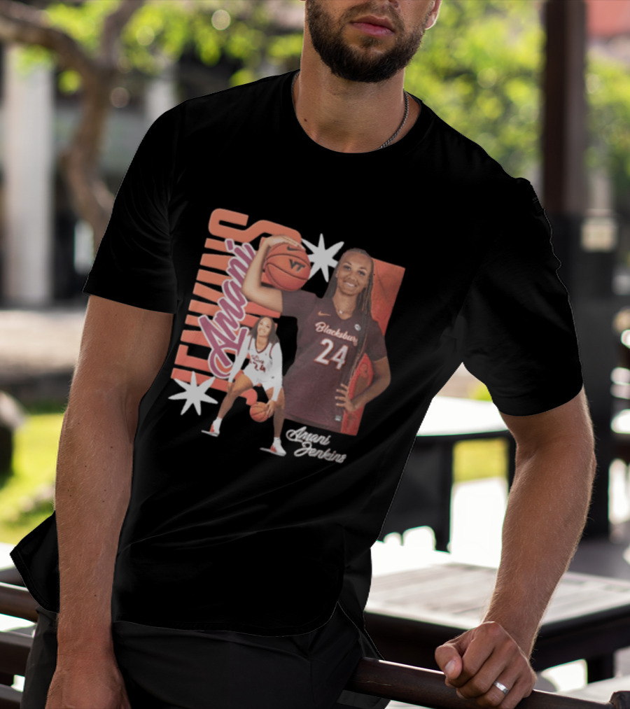 Amani Jenkins Blacksburg 24 VT Basketball Player Starburst T-Shirt