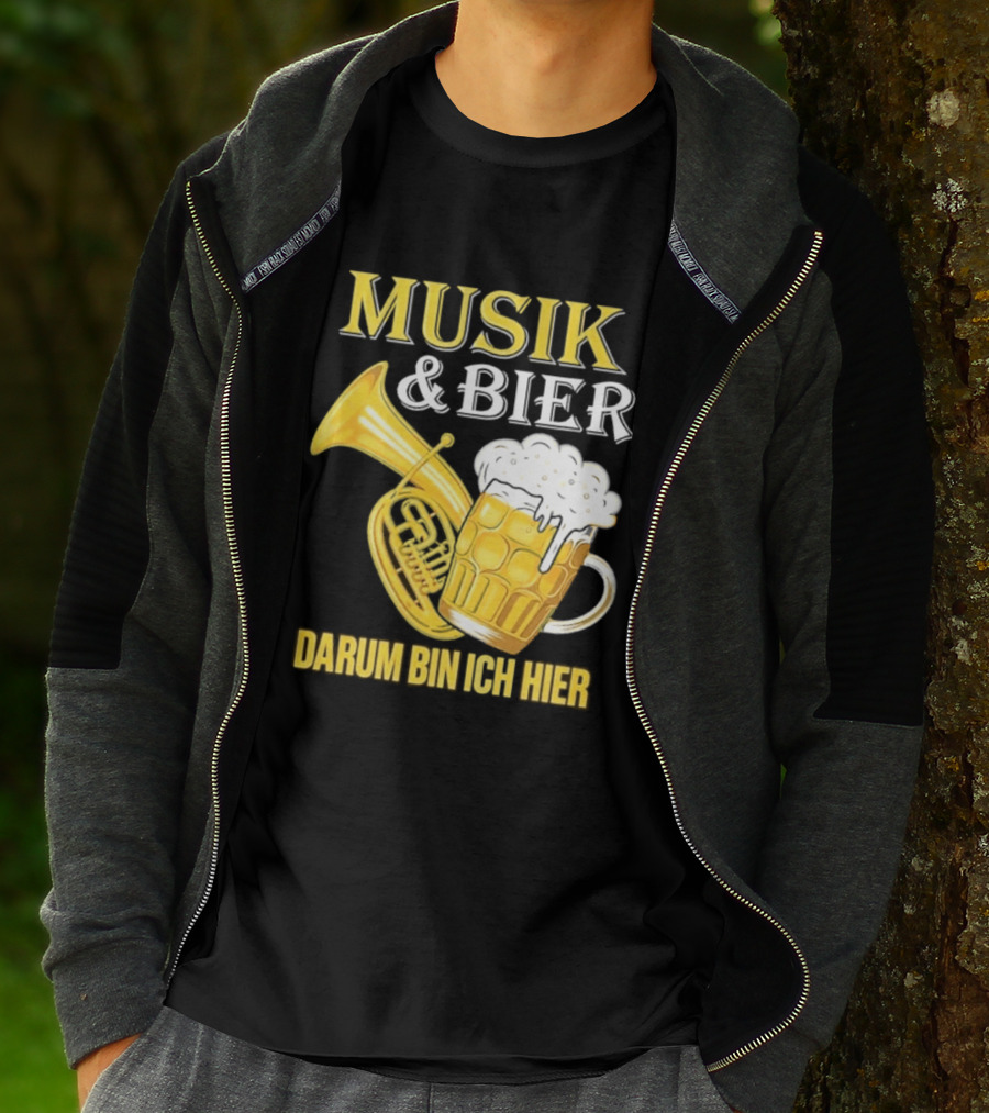 Musik & Bier Darum Bin Ich Hier Beer Horn T-Shirt