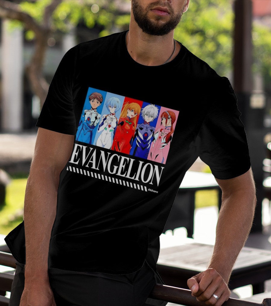 Evangelion Group Shinji Ikari Rei Asuka Kaworu Mari Characters Anime Series T-Shirt