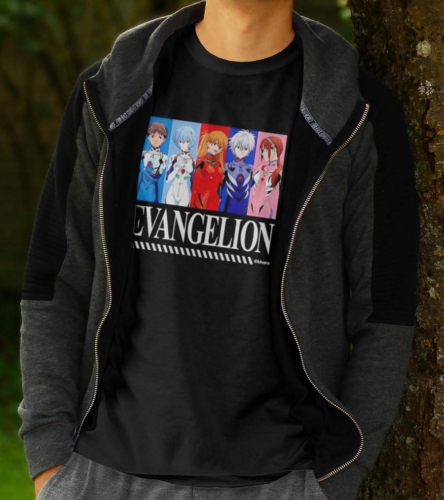 Evangelion Group Shinji Ikari Rei Asuka Kaworu Mari Characters Anime Series T-Shirt