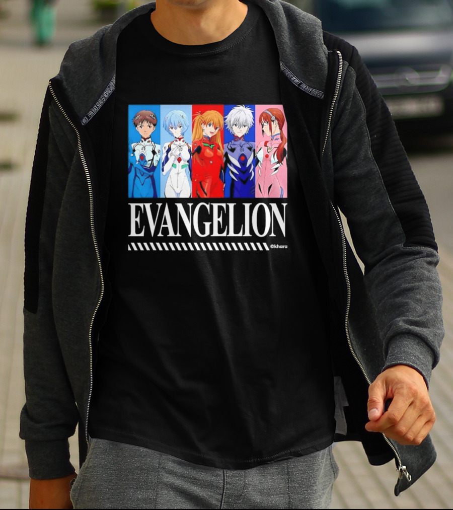 Evangelion Group Shinji Ikari Rei Asuka Kaworu Mari Characters Anime Series T-Shirt