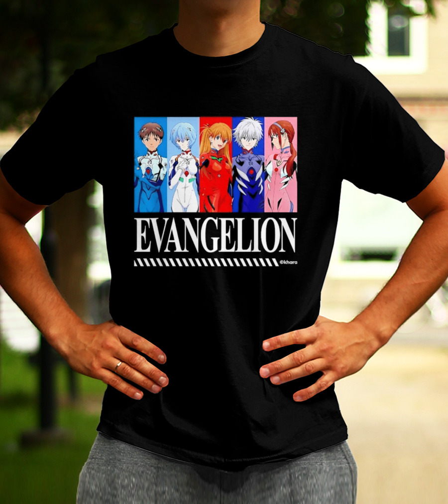 Evangelion Group Shinji Ikari Rei Asuka Kaworu Mari Characters Anime Series T-Shirt