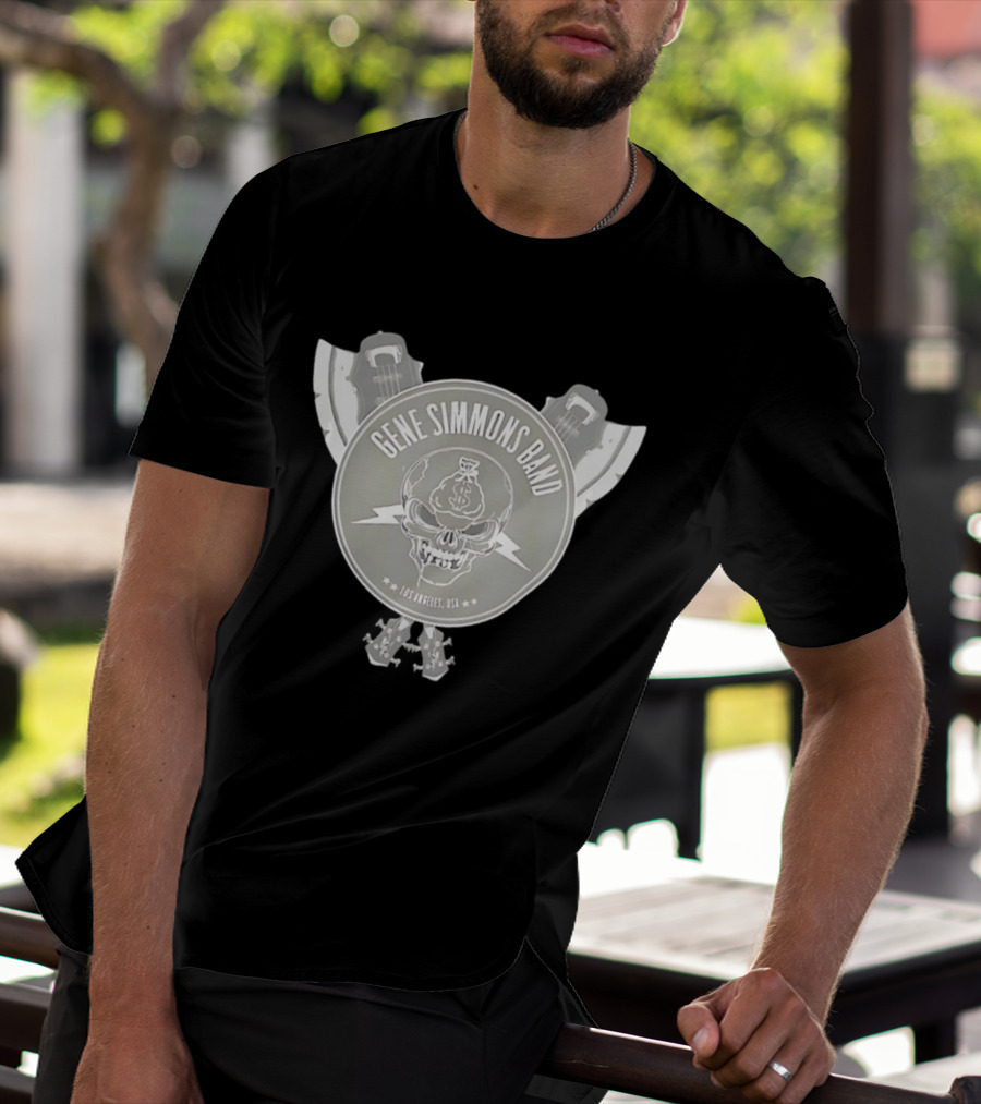 Gene Simmons Band Los Angeles USA Skull Dollar Bass Guitar Wings T-Shirt