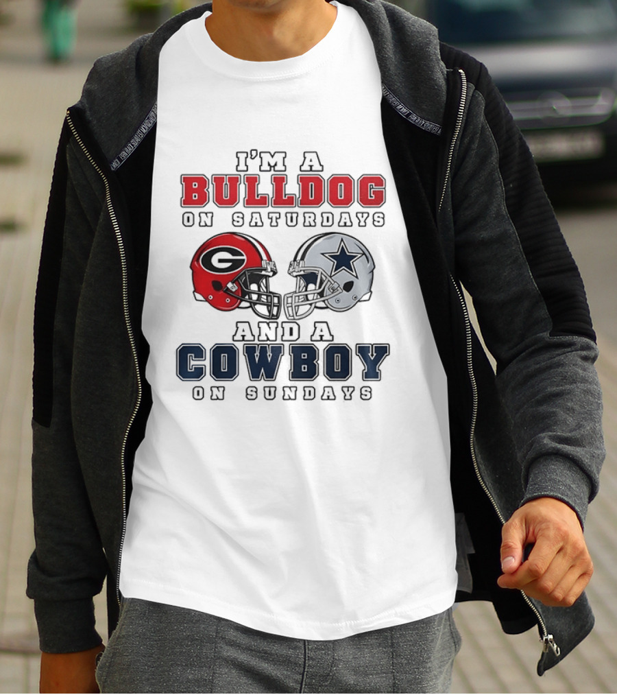 I'm A Bulldog On Saturdays And A Cowboy On Sundays Football Helmets T-Shirt