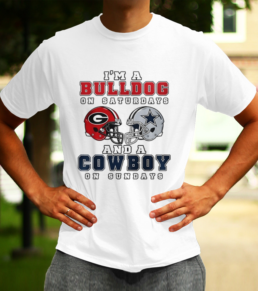 I'm A Bulldog On Saturdays And A Cowboy On Sundays Football Helmets T-Shirt