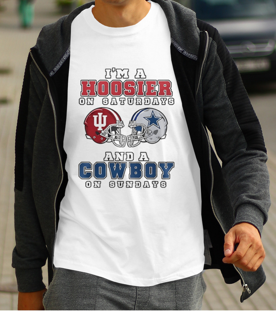 Hoosier On Saturdays IU Helmet Cowboy On Sundays Star Football Helmets T-Shirt