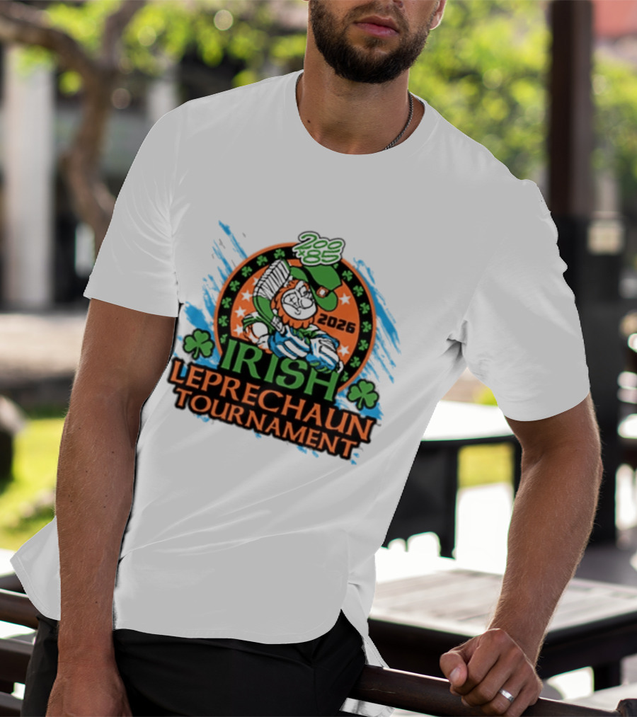 Irish Leprechaun Tournament 2026 Clover Emblem And Green Hat Celebration T-Shirt