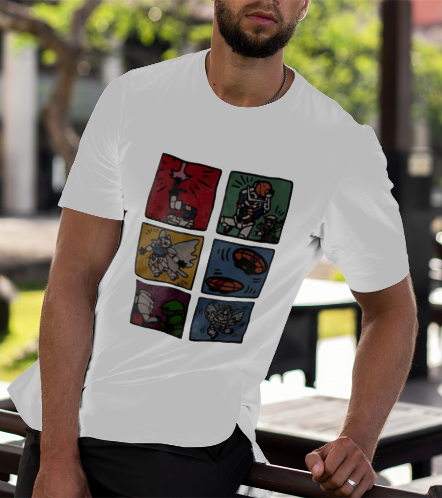 Keith Haring Japanese Mecha Robot Comic Panels Pop Cartoon T-Shirt