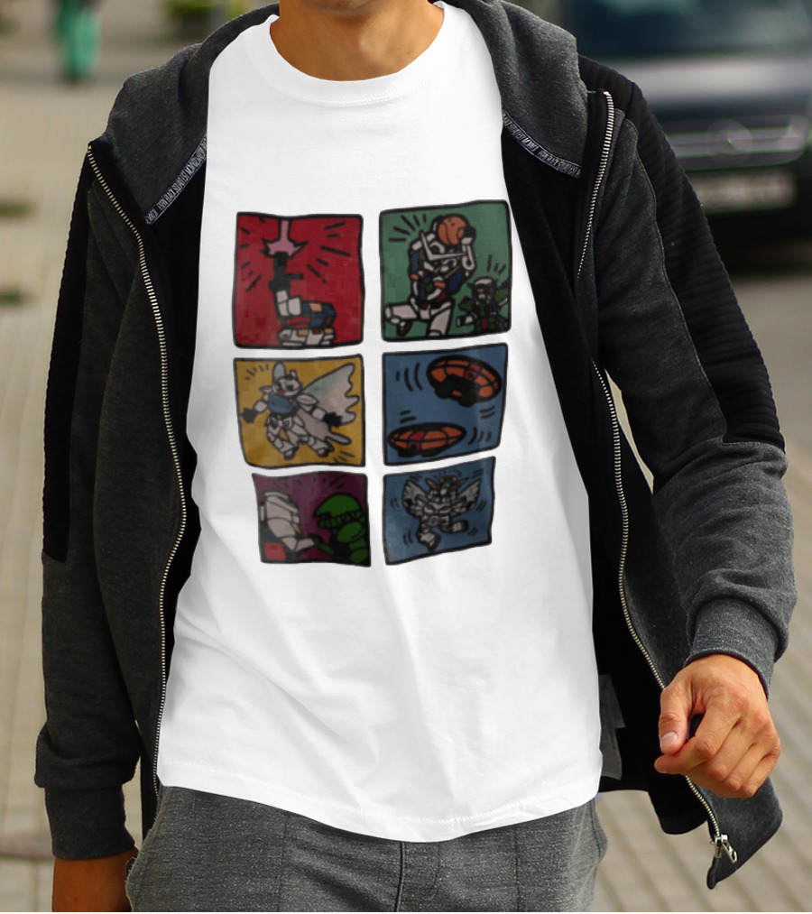 Keith Haring Japanese Mecha Robot Comic Panels Pop Cartoon T-Shirt