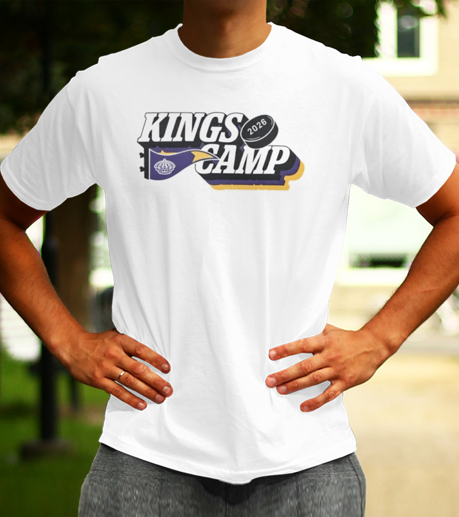 Kings Camp 2026 Hockey Sports Banner Whistle Puck T-Shirt