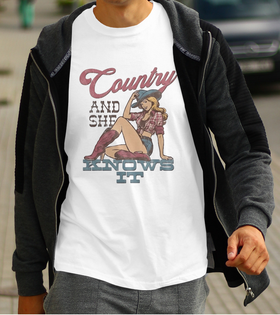Country And She Knows It Cowgirl Western Boots And Hat T-Shirt