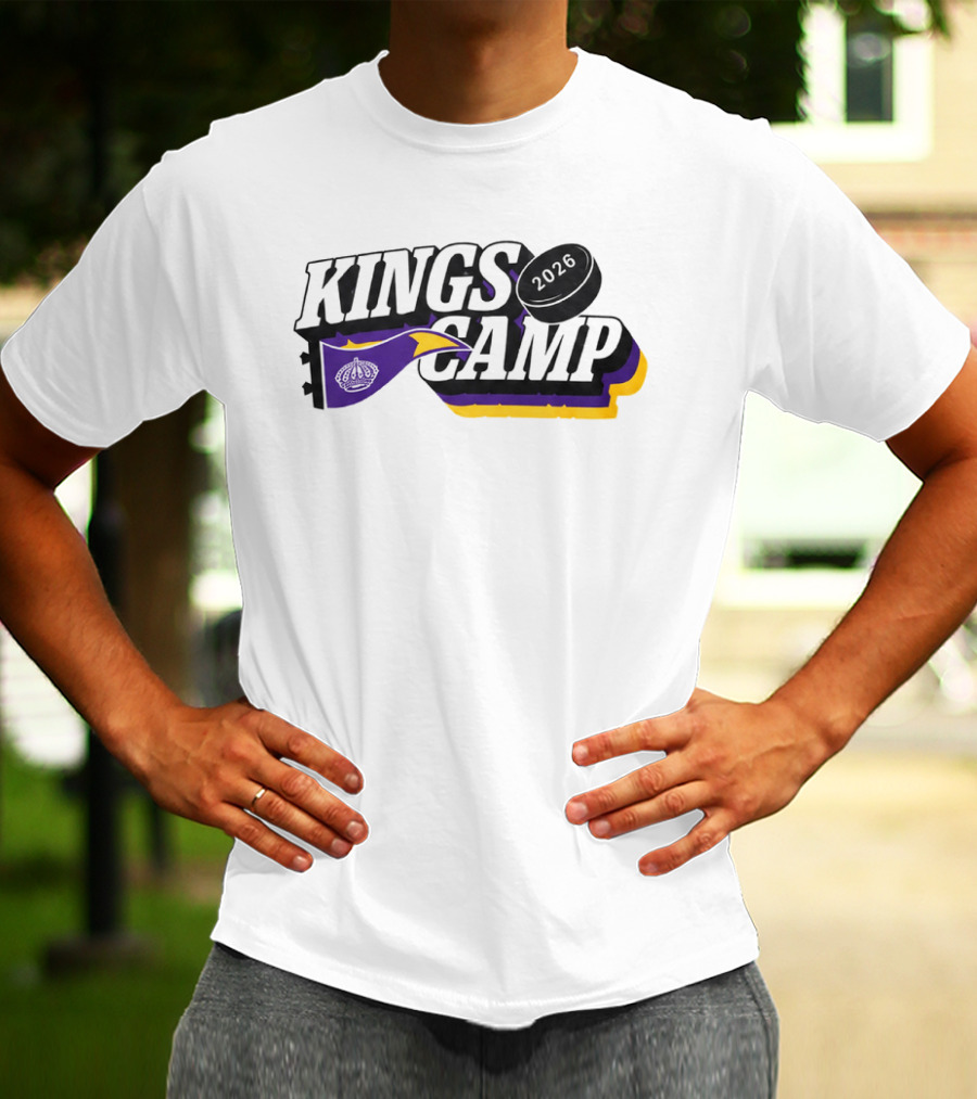 Kings Camp 2026 Hockey Puck Purple Banner T-Shirt