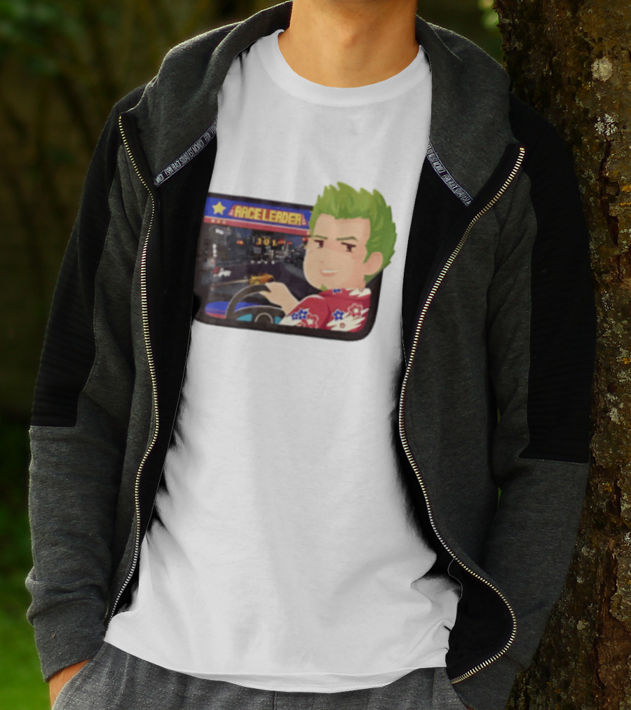 Race Leader Arcade Game Green Hair Cartoon Driver T-Shirt