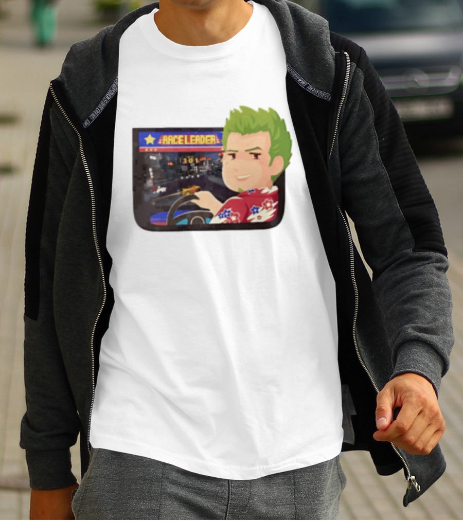 Race Leader Arcade Game Green Hair Cartoon Driver T-Shirt