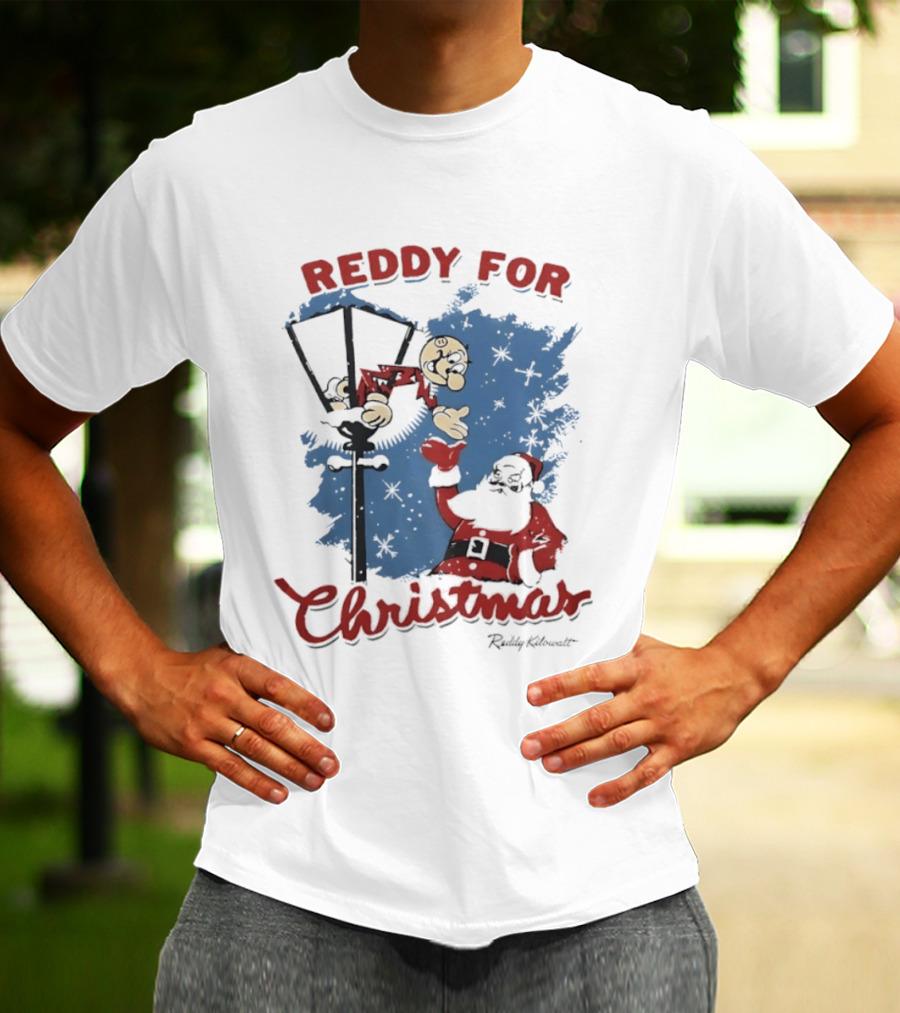 Reddy Kilowatt Reddy For Christmas Holiday Cheer Santa Lamp Post T-Shirt