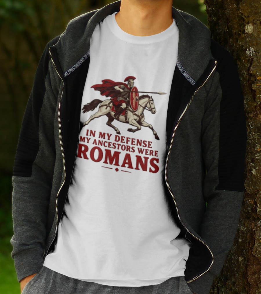 Roman Soldier On Horseback In My Defense My Ancestors Were Romans T-Shirt