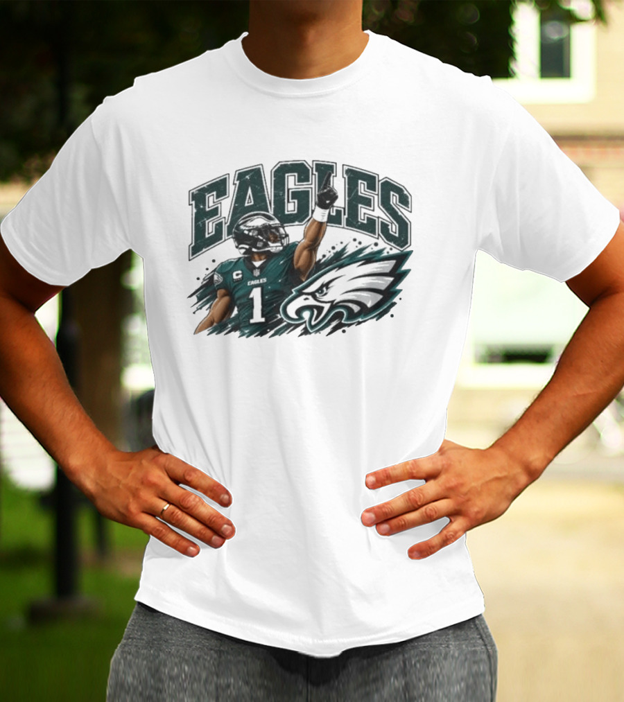 Eagles Quarterback Number One Victory Celebration Football T-Shirt